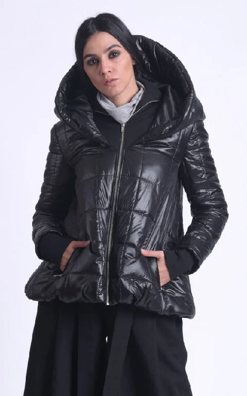 Casual Black Puffy Coat