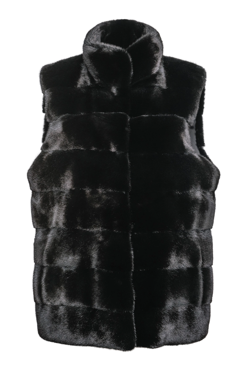 Blackglama Horizontal Mink Fur Vest - Stand-Up Collar