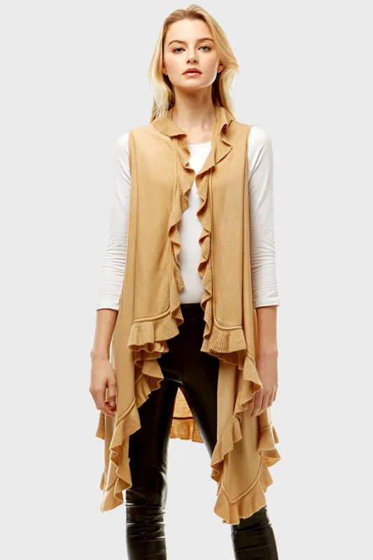 Soft Ruffle Front Vest - Beige