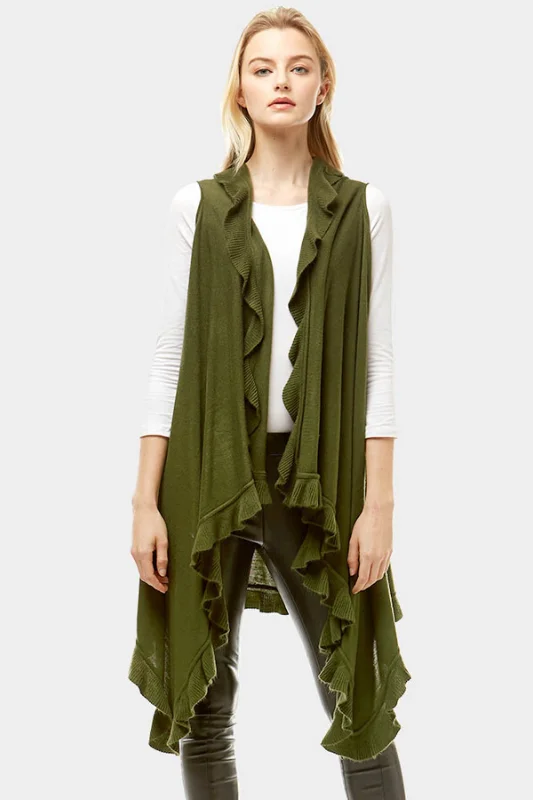 Soft Ruffle Front Vest - Olive