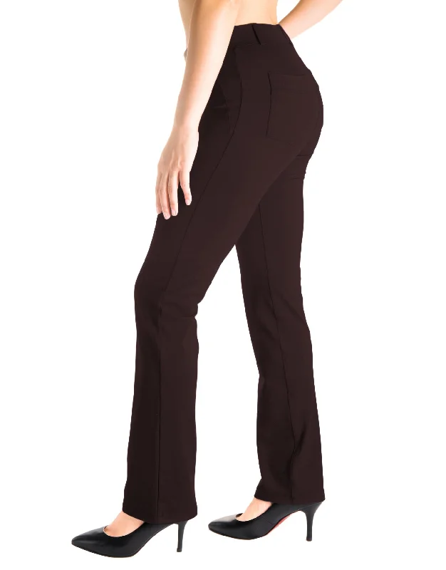 Straight Leg Yoga Dress Pants, Back Pockets (Plum Brown)