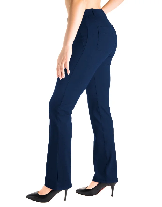 Straight Leg Yoga Dress Pants, Back Pockets (Navy Blue)