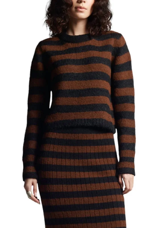 Ava Stripe Sweater In Black & Cocoa Stripe