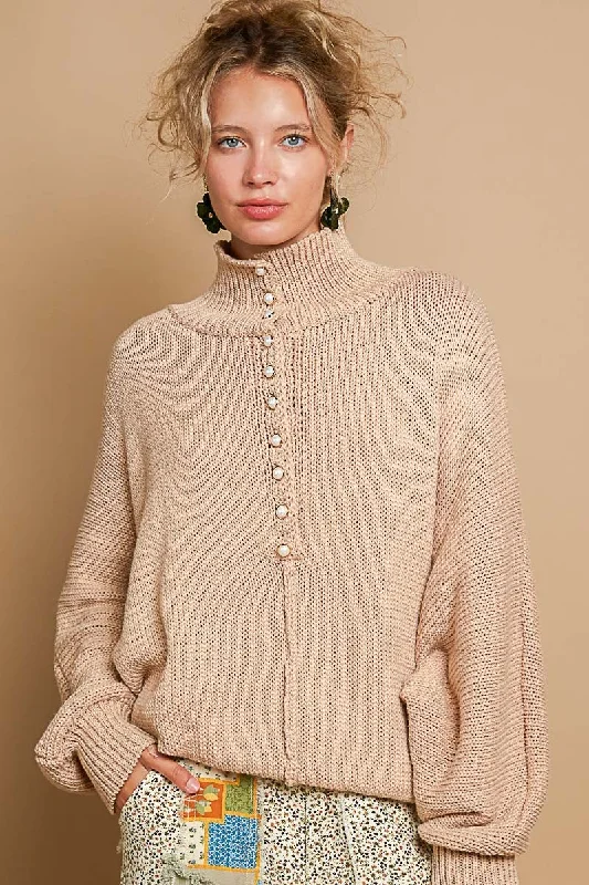 POL Pearl Detail Turtleneck Long Sleeve Sweater