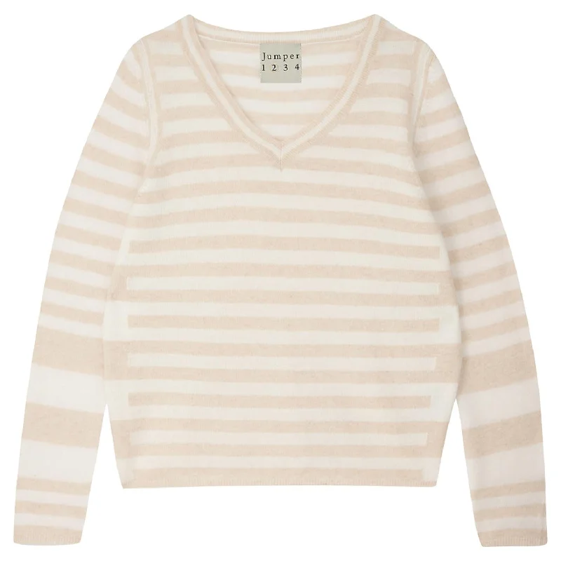 Vary Stripe Cashmere Sweater In Oatmeal And Cream