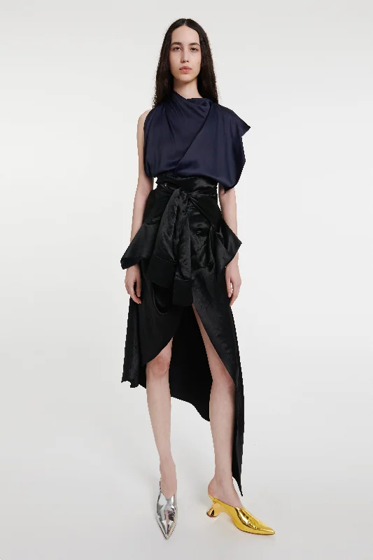 Deconstructed Shirt Skirt With Sleeve Belt Black