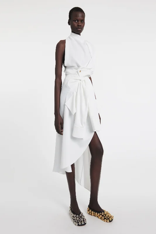 Deconstructed Shirt Skirt With Sleeve Belt White