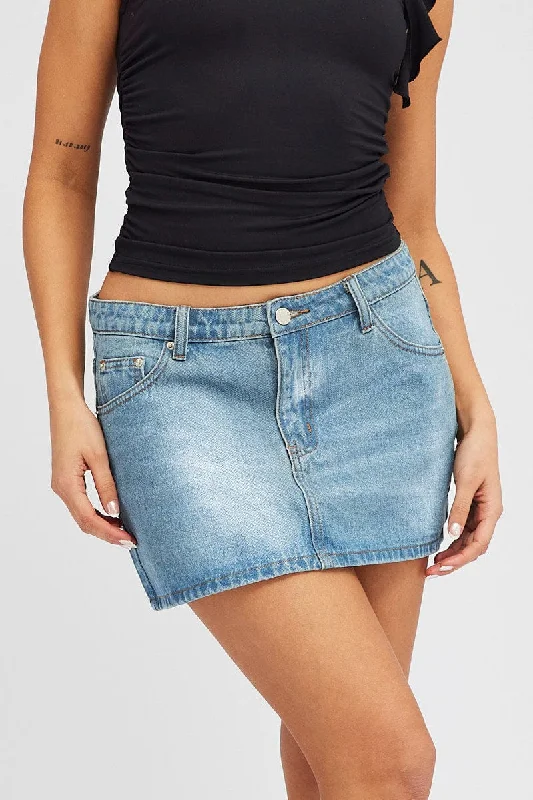 Denim Mini Skirt Mid Rise Regular Fit