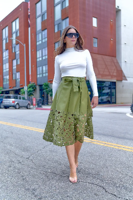 Laser Cut Leather Midi Skirt