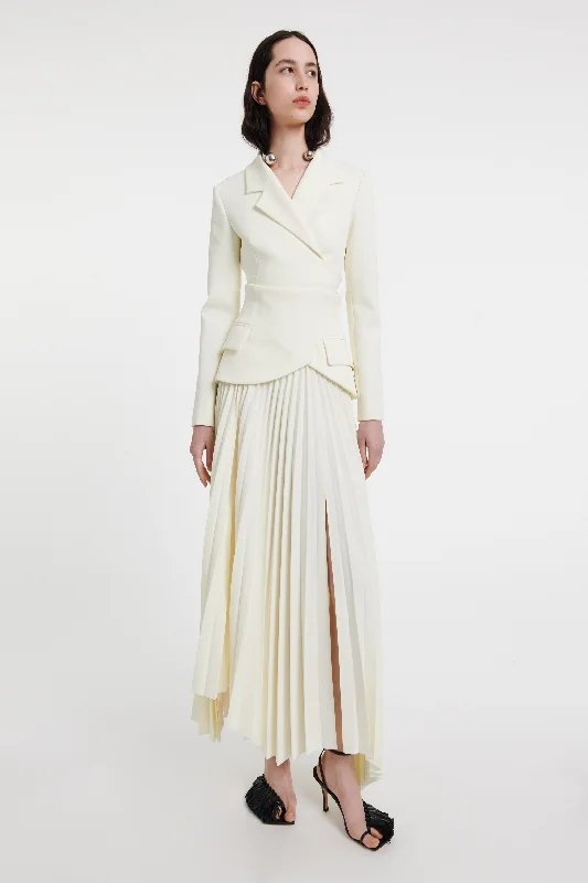 Maxi Pleated Asymmetric Skirt With Basque Detail Ivory