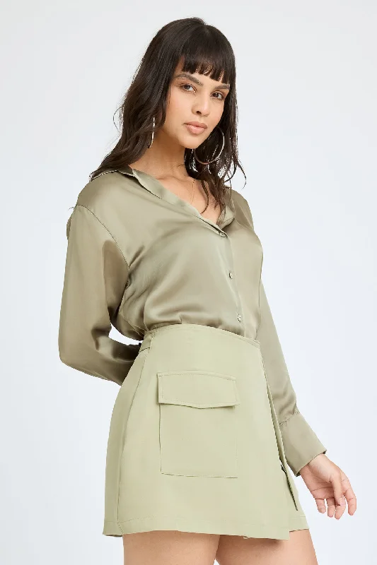 Olive Green Cargo Mini Skirt