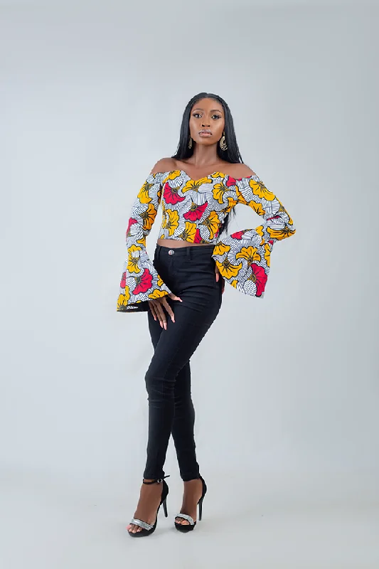 African Print Jamea off shoulder Bell Sleeves top