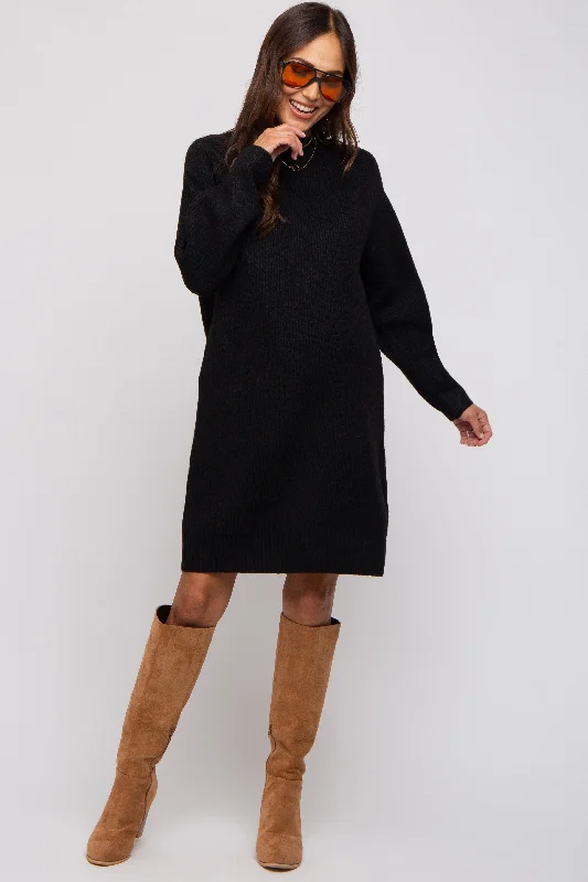 Black Mock Neck Maternity Sweater Dress