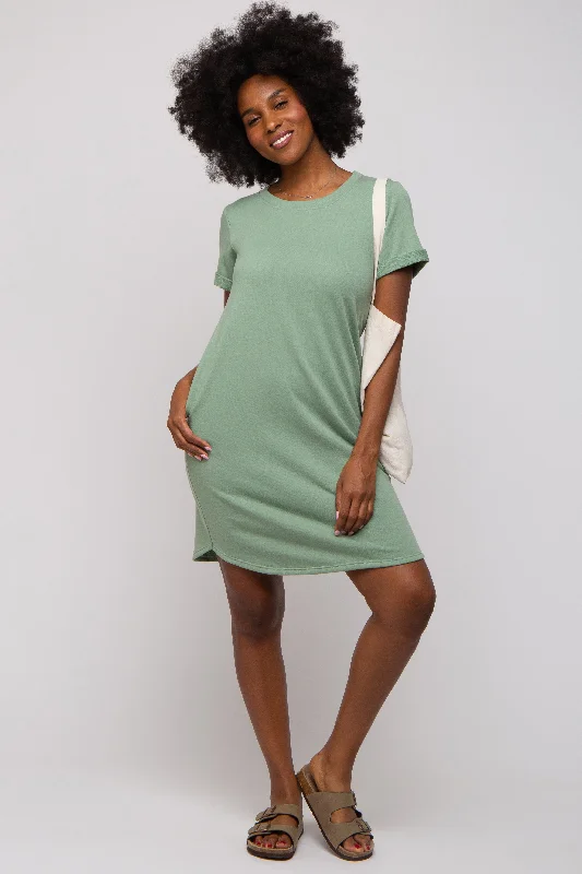 Sage French Terry Cuffed Short Sleeve Dress