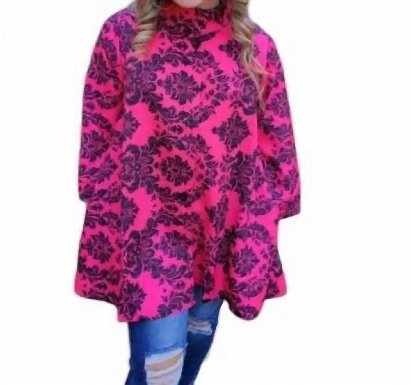 Damask Print Swing Jacket In Hot Pink/black