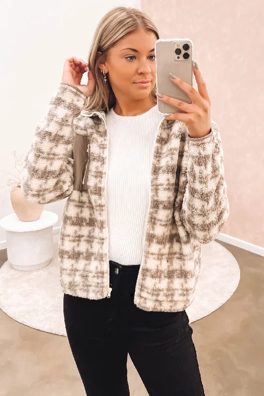 Lyla Teddy Jacket Mocha Check