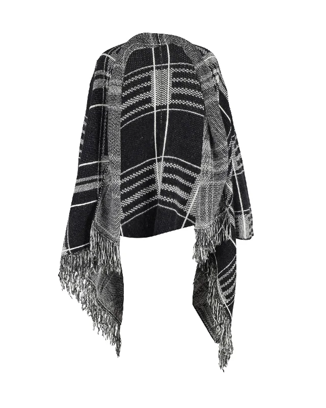 Maje Checked Fringed Poncho Wrap in Multicolor Nylon and Angora Blend