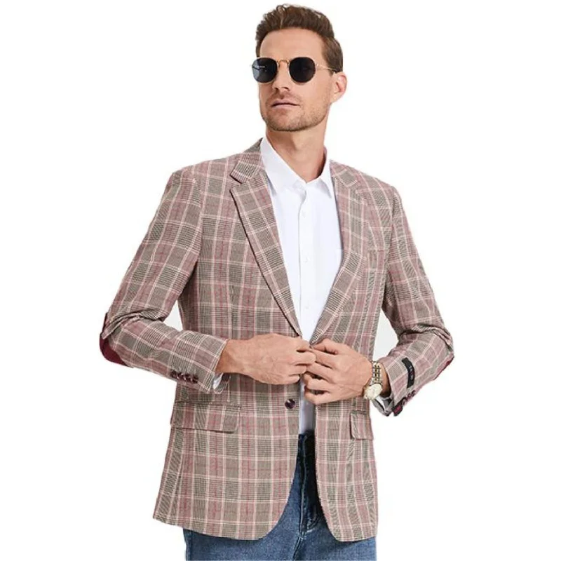 Ares Collection: Burgundy Glen Check Pattern Slim Fit Blazer