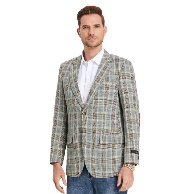 Ares Collection: Camel Glen Check Pattern Slim Fit Blazer