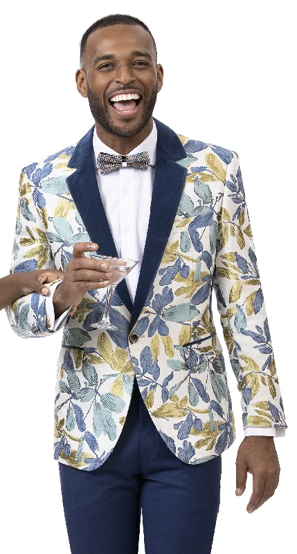 Blue Floral Print Fashion Blazer-Soprano J119