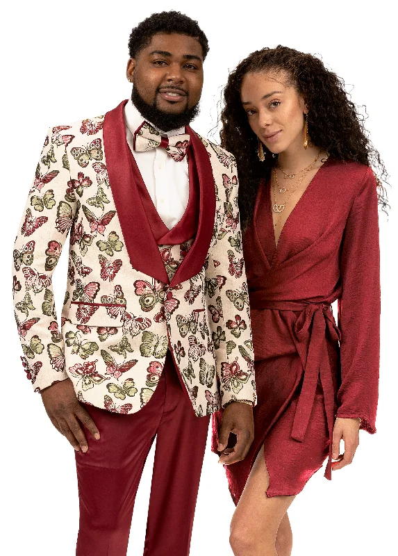 Burgundy Butterfly Fashion Blazer & Vest-Soprano J129