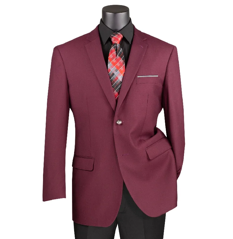 Chiccheto Collection- Burgundy Solid Color Single Breasted Regular Fit Blazer