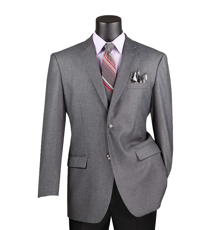 Chiccheto Collection- Medium Grey Solid Color Single Breasted Regular Fit Blazer