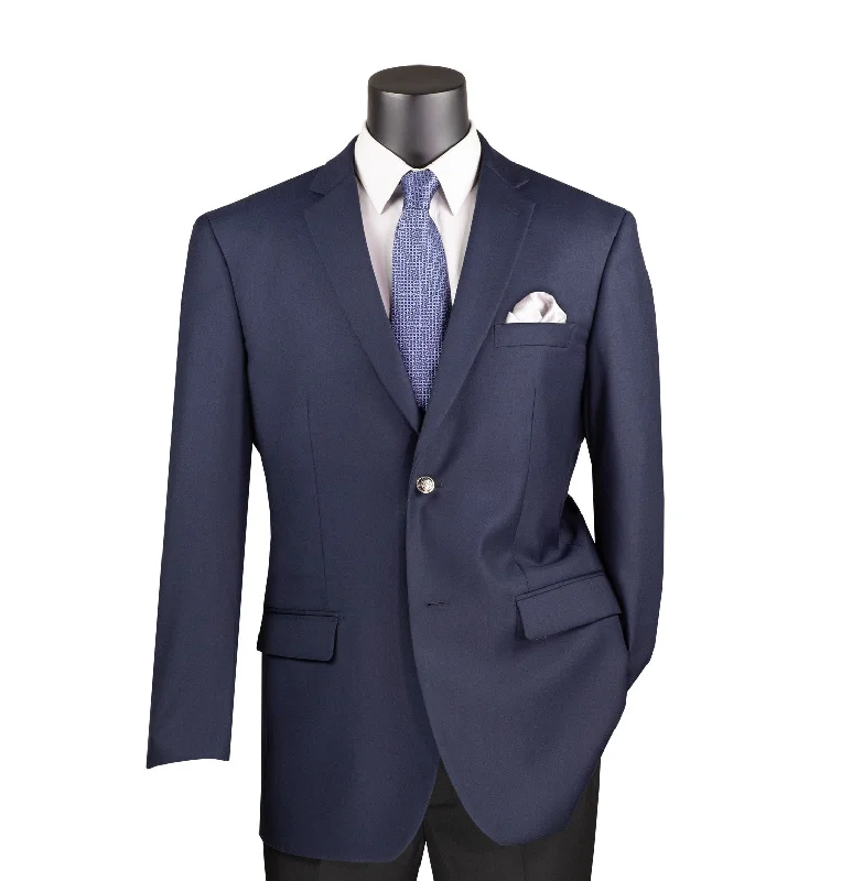 Chiccheto Collection- Navy Solid Color Single Breasted Regular Fit Blazer