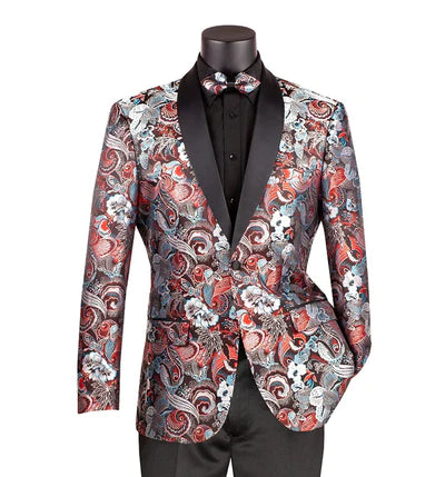 Cosmos Collection: Burgundy 2 Button Paisley Pattern Single Breasted Modern Fit Blazer