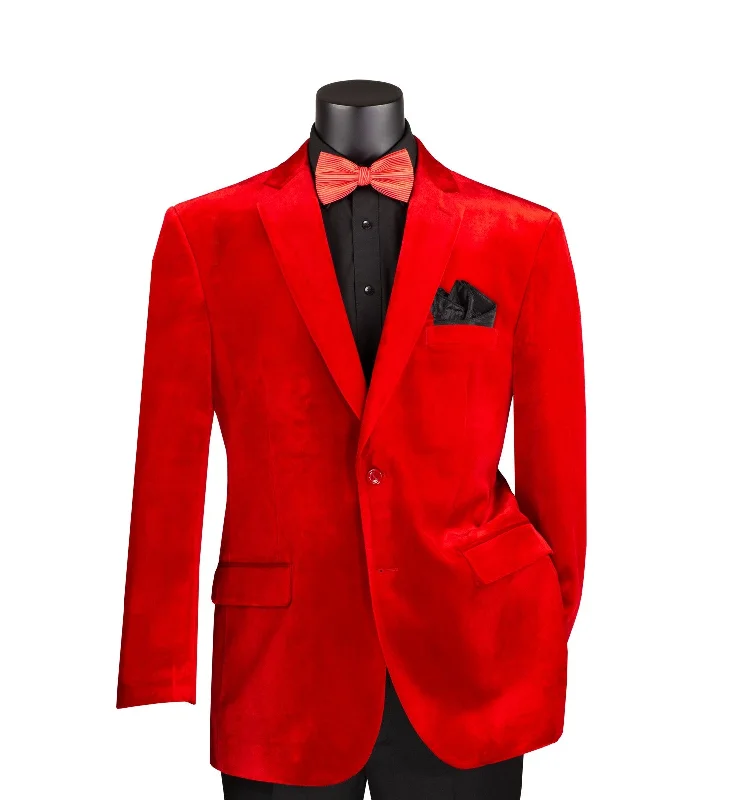 Countess Collection: Red Velvet Solid Color Single Breasted Regular Fit Blazer