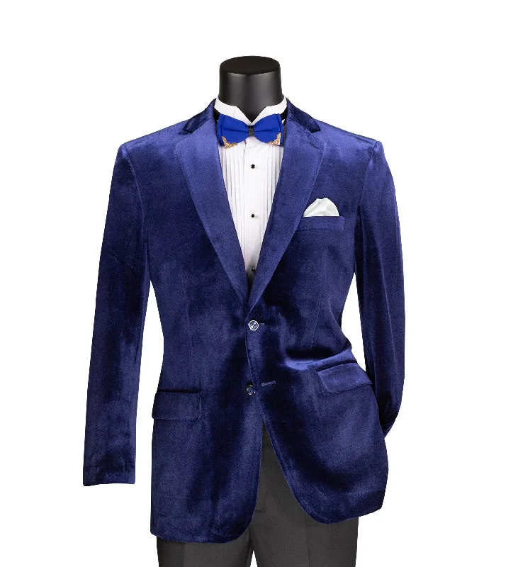 Countess Collection: Sapphire Velvet Solid Color Single Breasted Regular Fit Blazer