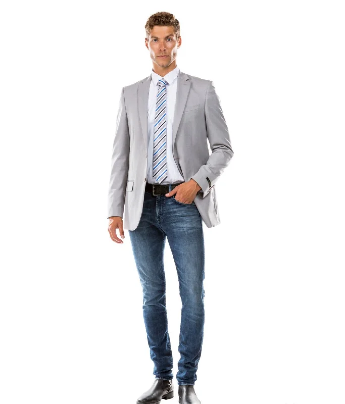 Draconian Collection: Light Gray Solid Color Single Breasted Jacket - Modern Fit