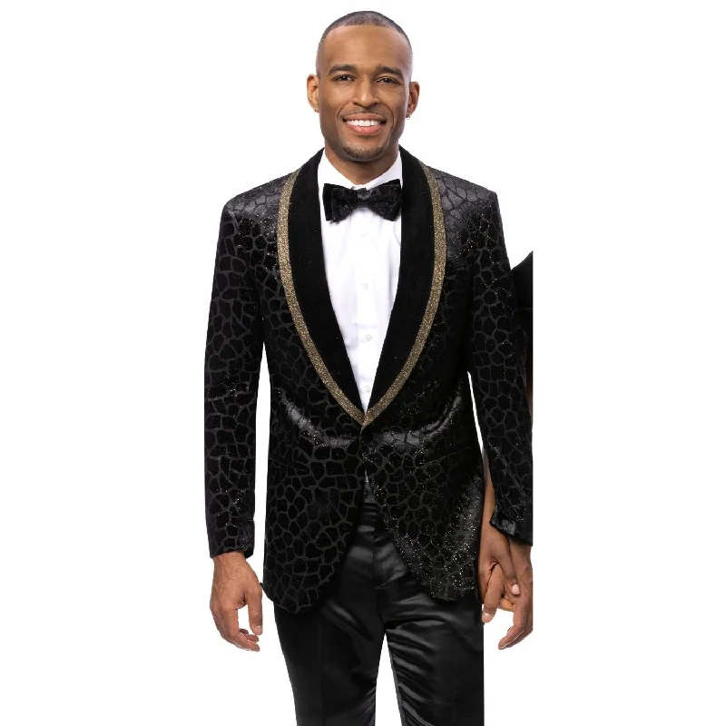 Luxe Radiance Modern Fit Black and Gold Velvet Blazer with Gold Accents