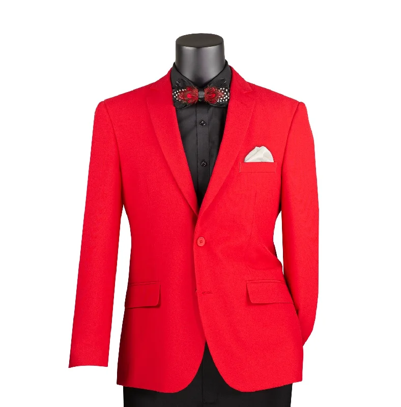 Luxelore Collection: Red Solid Color Single Breasted Slim Fit Blazer