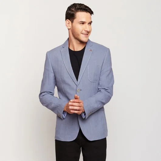 Light Blue Checks Linen Blazer