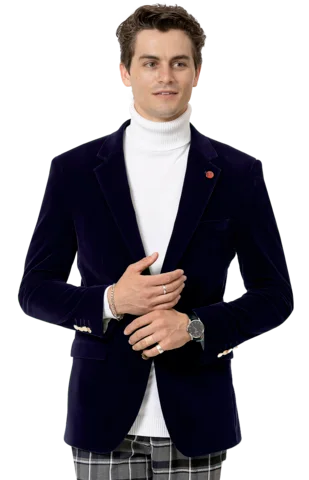 Navy Solid Velvet Blazer J134