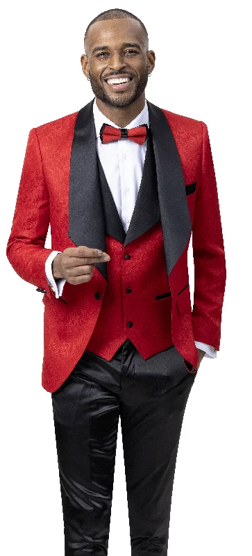 Red Tone on Tone Design Fashion Blazer & Vest-Soprano J64