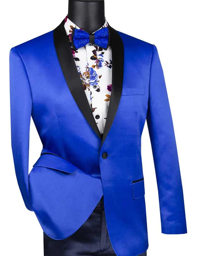 RoyaleRift Collection: Royal with Black Lapel Single Breasted Slim Fit Blazer