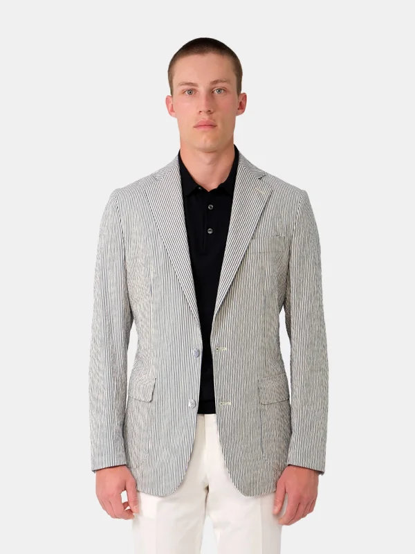 Sirolo Blazer Cotton Seersucker Blue & White Stripe