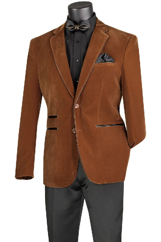 Velourfy Collection: Bourbon Velvet with Faux Leather Trim Single Breasted Slim Fit Blazer