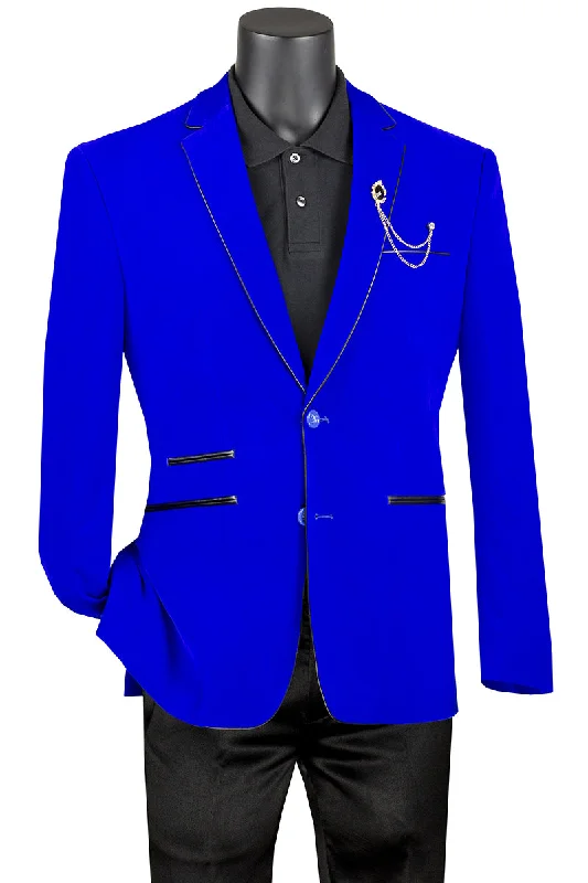 Velourfy Collection: Royal Velvet with Faux Leather Trim Single Breasted Slim Fit Blazer