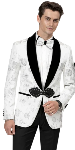 White & Black Floral Print Fashion Blazer J168