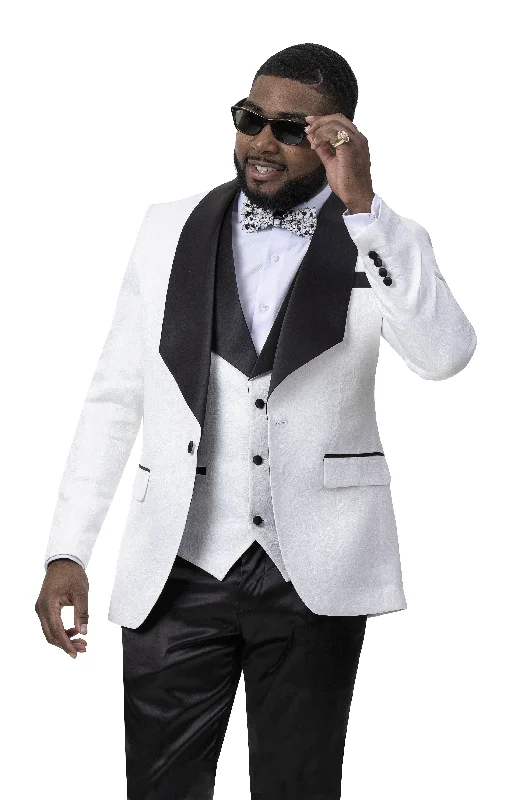 White & Black Tone on Tone Design Fashion Blazer & Vest-Soprano J64