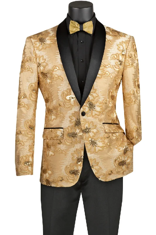 Wilde Wear Collection: Champagne-Beige Embroidery Single Breasted Slim Fit Blazer