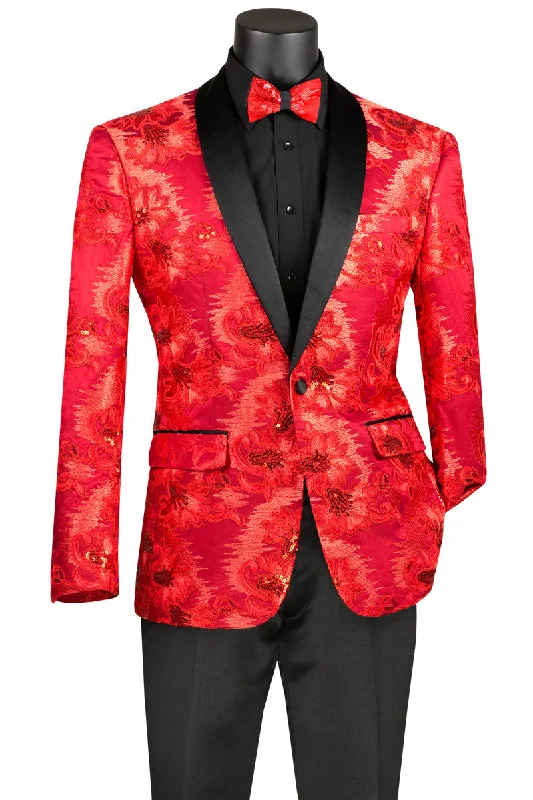 Wilde Wear Collection: Red Embroidery Single Breasted Slim Fit Blazer