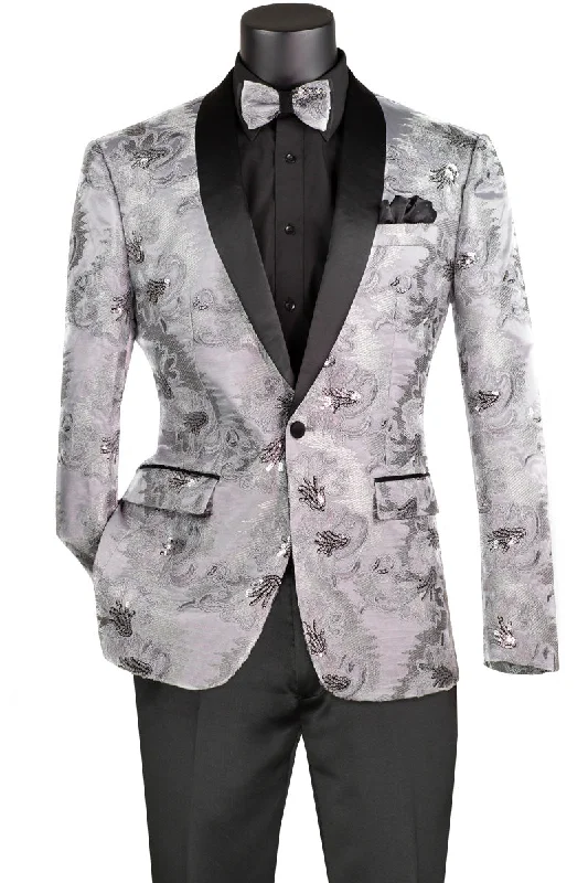 Wilde Wear Collection: Silver Embroidery Single Breasted Slim Fit Blazer