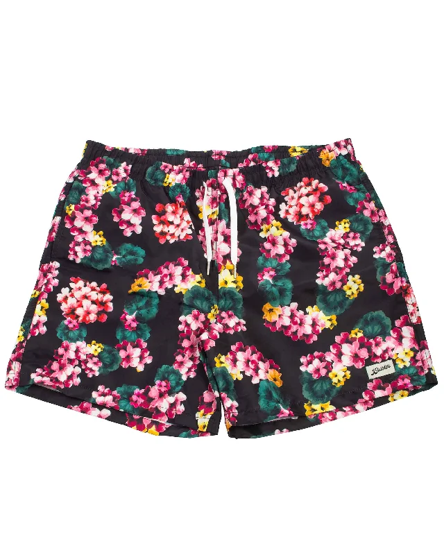 Bather Black Floral Lei Swim Trunk