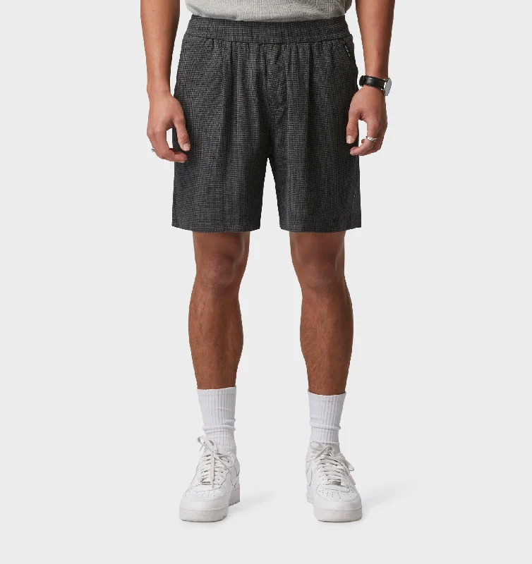 Linen Michael Pleat Short - Charcoal Houndstooth