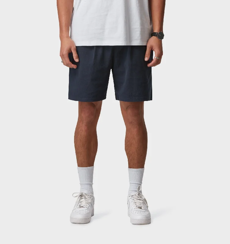 Linen Michael Pleat Short - Dark Navy