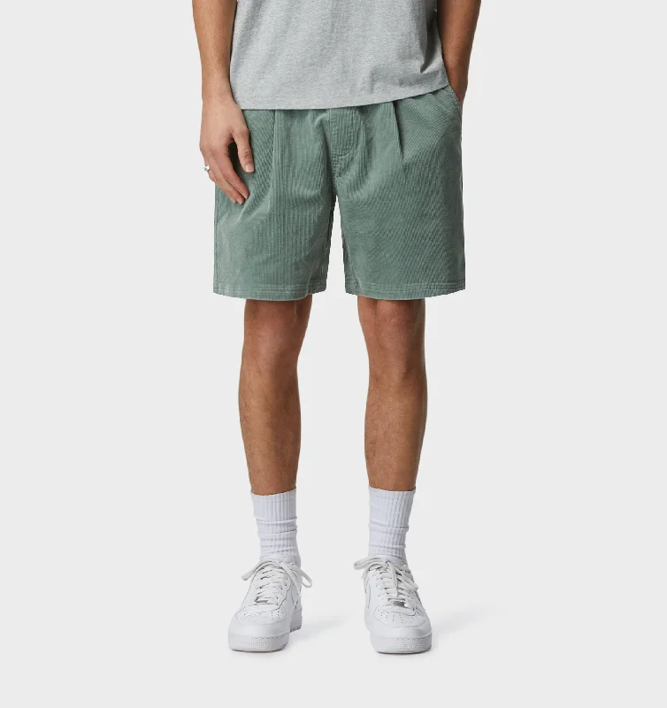 Michael Pleat Cord Short - Foam Grey